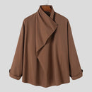 INCERUN Mens Solid Irregular Neck Long Sleeve Shirt Fashion Casual Solid Color Shirt Top for Men