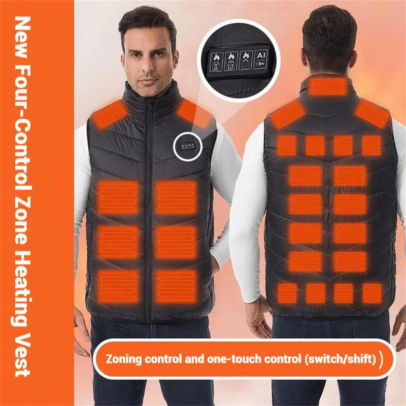 TENGOO 4 Control 27 Zone Heating Vest Men Women Electric Constant Temperature Control Winter Warm Heated Sleeveless Jacket (Not Included The Power Bank)