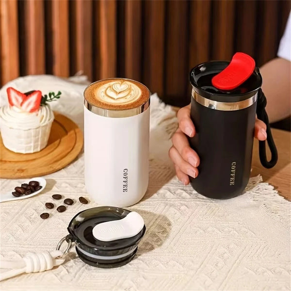 IPRee 350ml Stainless Steel Insulated Cups Portable Double Wall Vacuum Flask Coffee Mug with Rope Leak-Proof Drinking Water Bottles