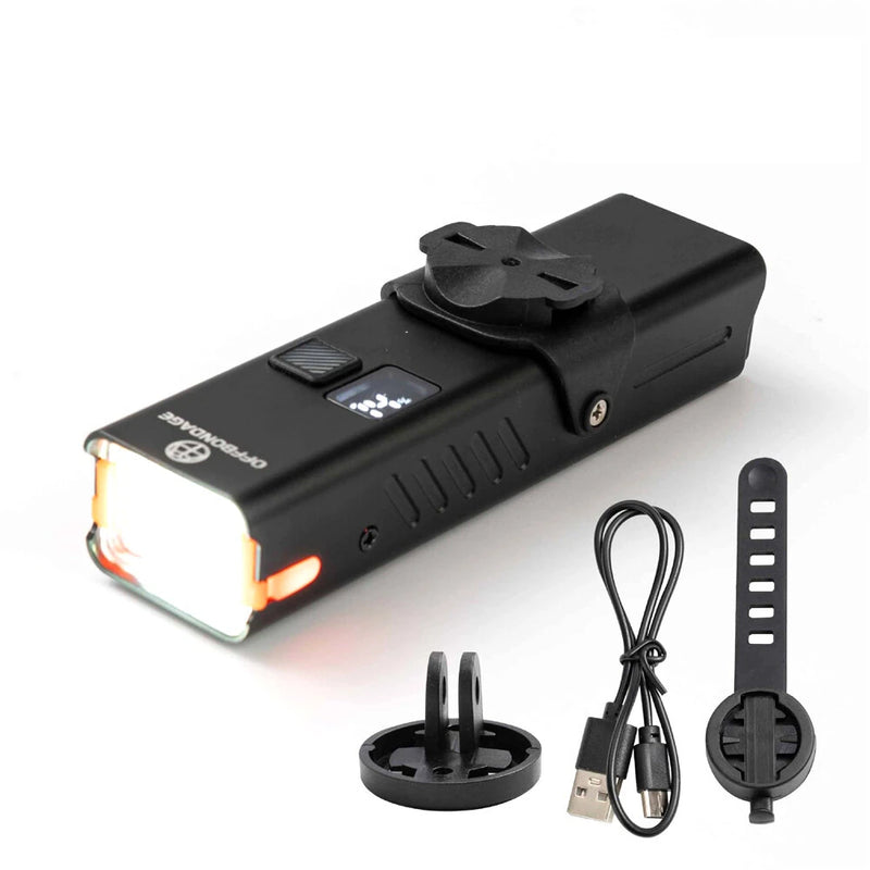 OFFBONDAGE 350LM Bicycle Headlight Digital Display Power Lightweight Waterproof Aluminum Alloy Strong Flashlight Type-C Charging Bike Front Light for MTB Outdoor Night Riding Safety
