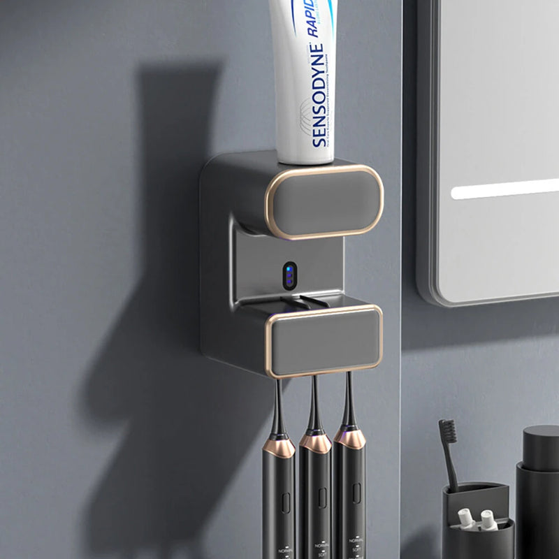 Automatic UV Sanitizer Toothbrush Holder Contact-Free Toothpaste Dispenser Wall-Mounted No-Drill Rack Smart Sterilizatio