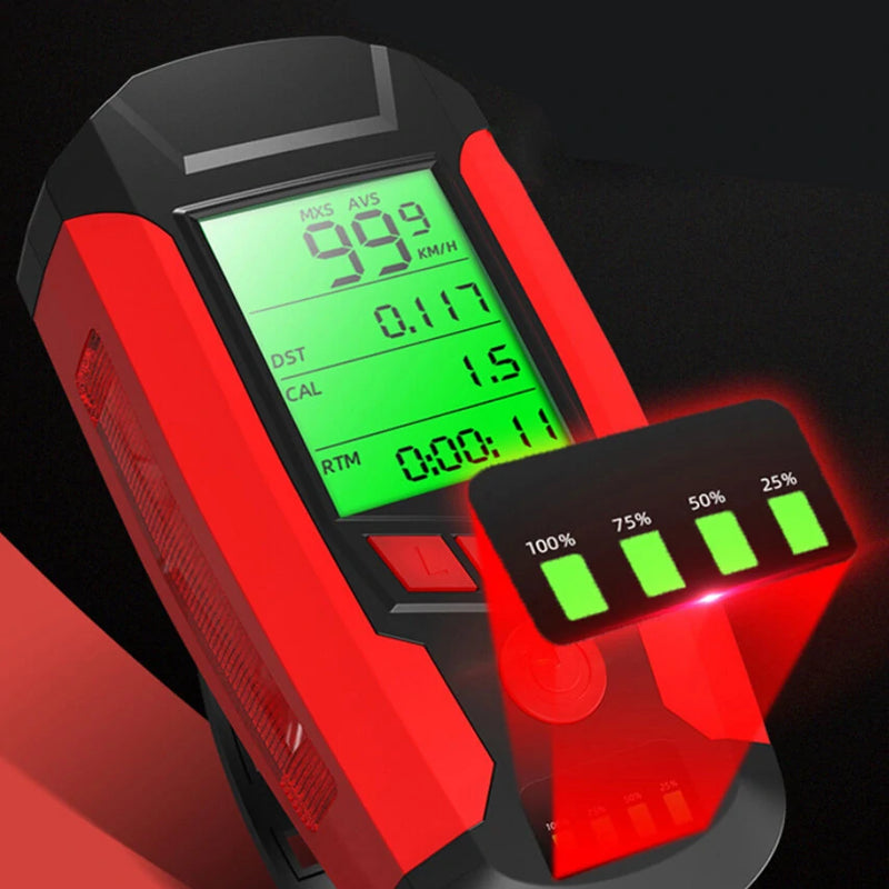BIKIGHT 3-in-1 350LM COB Bike Light + USB Horn Lamp + Speed Meter LCD Screen 5-Modes Waterproof Bicycle Headlight With Horn