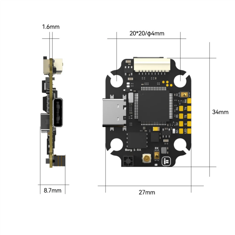 20*20mm iFlight Borg 5S Flight Controller 5V 12V BEC with 60A 60R ESC 3-8S Stack Built-in ELRS 2.4GHz Receiver for FPV Racing Drone