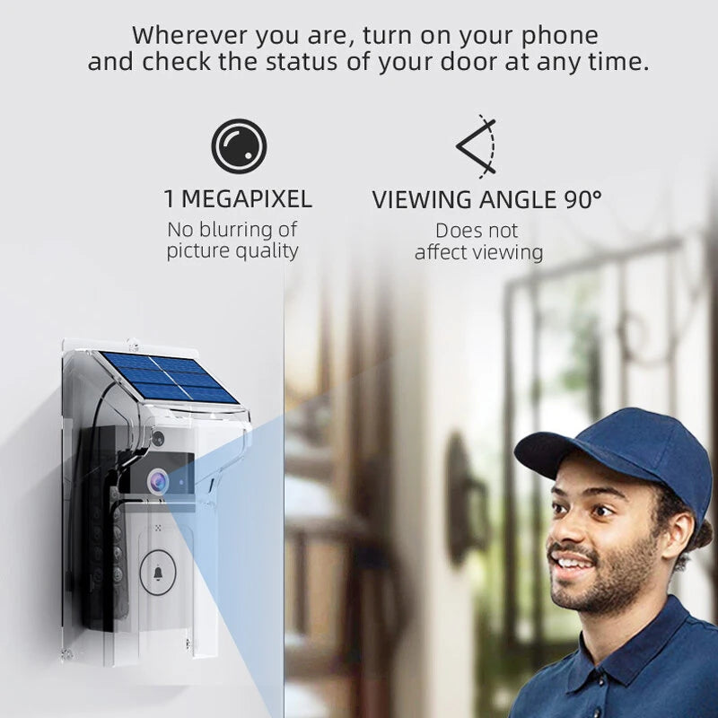 U9 Intelligent Visual Doorbell with Night Vision 720P HD Camera Two-Way Audio Solar-Powered Rainproof Cover PIR Motion Sensor Wi-Fi Real-Time Monitor