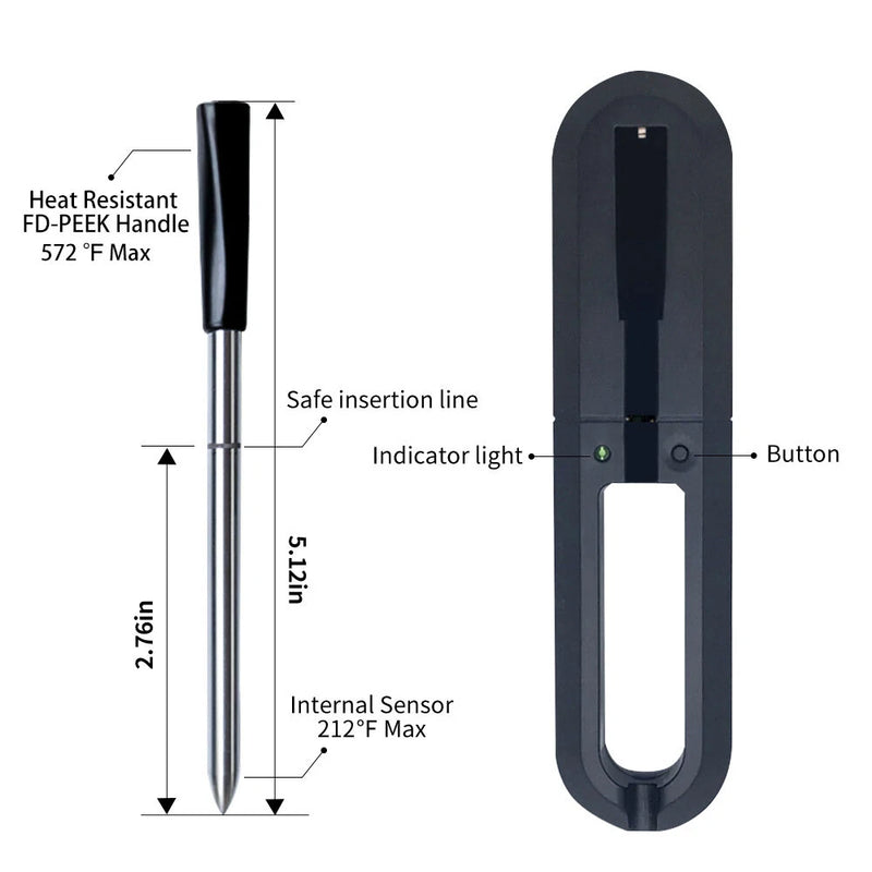 Wireless Smart BBQ Thermometer Bluetooth Probe with Phone App Display Baking Steaming Food Temperature Oven Temperature Kitchen Electric Thermometer Wireless Passive Oven Kitchen Electric High Temperature Probe