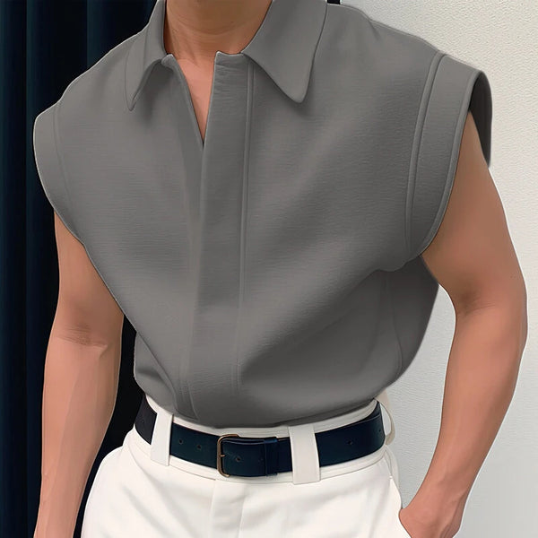 INCERUN Men Shirts Solid Color Sleeveless Shirt Casual Daily Lapel Streetwear Shirt Mens Clothing Summer Male Shirts