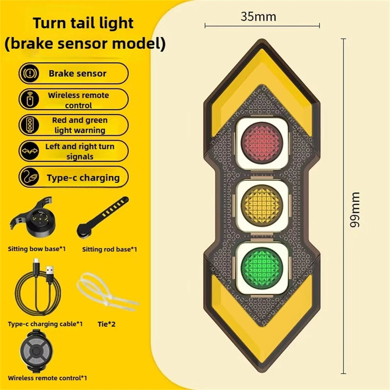 BIKIGHT Wireless Remote Control Left Right Turn Signals Bicycle Taillight Intelligent Brake Sensing Safety Warning Cycling Light Type-C Charging Bike Rear Lights for MTB Night Riding
