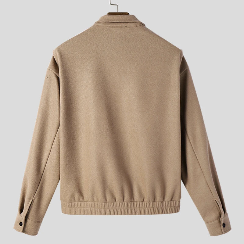 INCERUN Mens Solid Stand Collar Button Front Jacket Casual Fall Winter Outwear Top with Pockets S-5XL