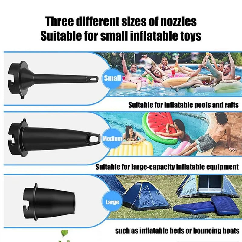 Electric Air Pump Inflator Air Compressor With Rechargeable Battery Portable Wireless For PVC Boat Mattress Inflatable Pool Raft Tyre Balls With 3 Nozzles