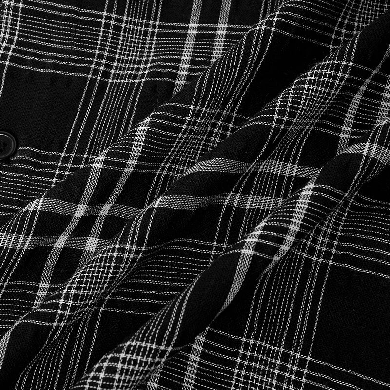 INCERUN Classic Black White Plaid Design Men's Casual Long Sleeve Shirt, Men's Button Up Shirt for Daily Occasions