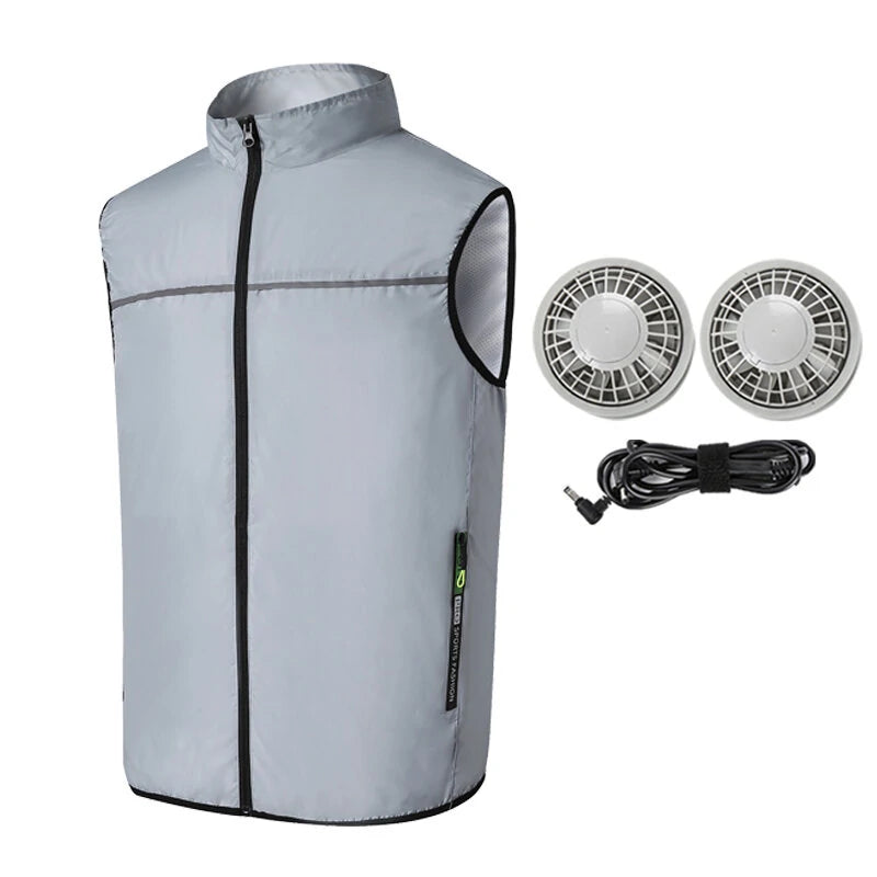 TENGOO Air Conditioning Clothing Vest Three Wind Speeds Heatproof Cooling Clothing USB Charging Sun Protection Continuous Cooling Jacket with Two Fans for Summer High Temperature Outdoor Work