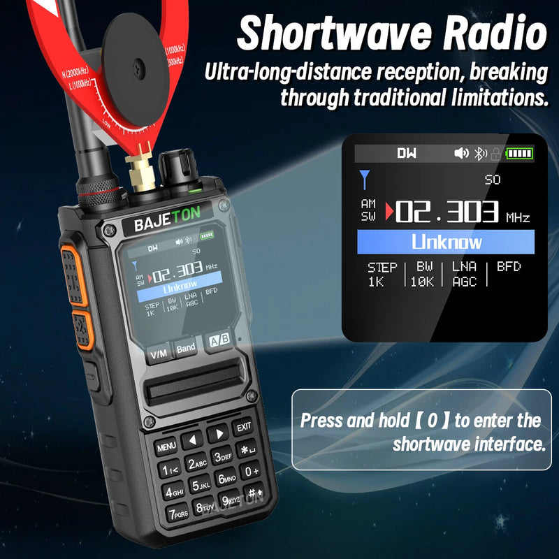 BAJETON BJ-7800 10W Walkie Talkie Long Range SW MW LW AM SSB CB Receive Wireless bluetooth Programming NOAA Two Way Radio