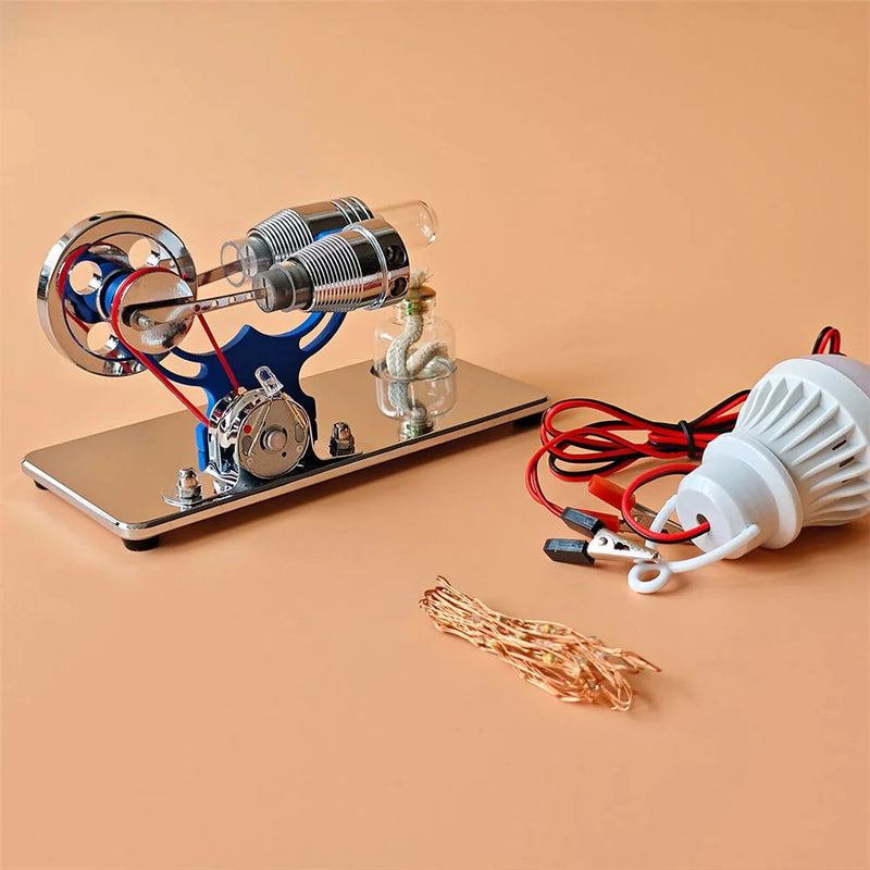 LL-015 -Type Mirror-Reflective Thermal Hot Air Stirling Engine Generator Model with LED Bulb Science Discovery Education STEM Toy