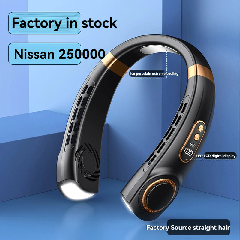 1800mAh Portable Hanging Neck Fan  Top Version  Battery Display Colorful Breathing Light Portable Halterneck Fan USB Handheld Silent Multi-function Bladeless Mini Electric Fan