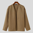 INCERUN Mens Textured Casual Long Sleeve Jacket Collarless Cardigan Jacket Coat Large Size for Big Men S-5XL