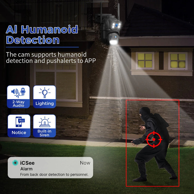 Hiseeu WS419B WS419QB 9MP WIFI IP Camera Three Lens & Dual Screen With 8X Zoom PTZ Camera Ai Auto Tracking Security Video Surveillance Camera