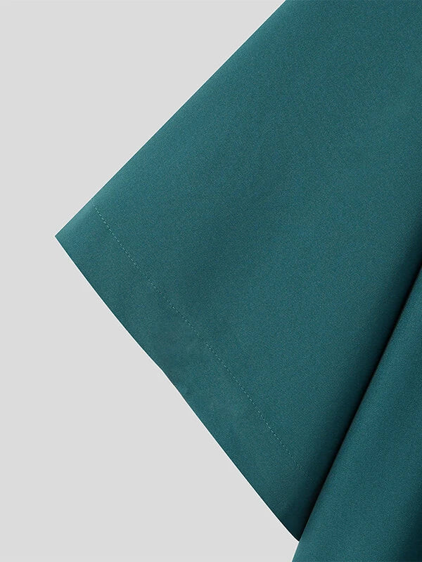 INCERUN Mens Shirt Simple Silky Stacked Collar Shirt Fashion Loose Fit Summer Half Long Sleeve Tops Men