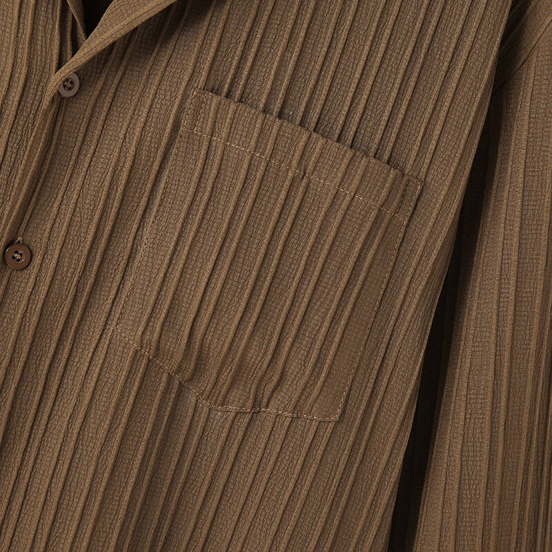 INCERUN Men's Casual Shirt Solid Color Long Sleeve Lapel Collar Button-Down Daily Shirt with Single Color Stripes, Loose Fit