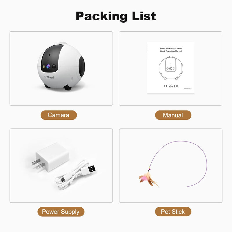 SriHome DH013 4MP HD Smart Pet Camera WiFi Mobile Robot with AI Tracking Auto Recharge 10000mAh Battery Night Vision Two Way Audio for Monitoring and Playing with Pets