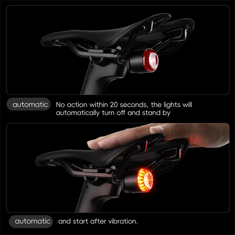 WEST BIKING 80LM Smart Dynamic Brake Sensing Bicycle Taillight 400mAh Battery Type-C Fast Charging IP65 Waterproof Vibration-sensing Bike Rear Light for MTB Night Cycling