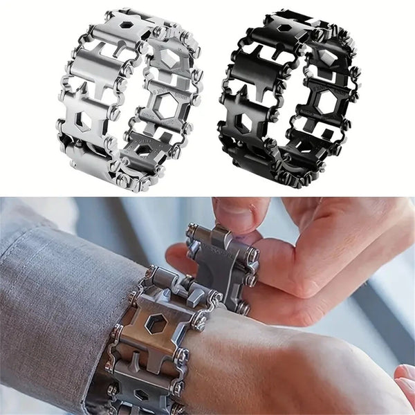 IPRee Multifunctional Bracelet Tool Stainless Steel Outdoor Bracelets 29 in 1 Bolt Screwdriver Bike Wrench Watch Strap Tools Kit