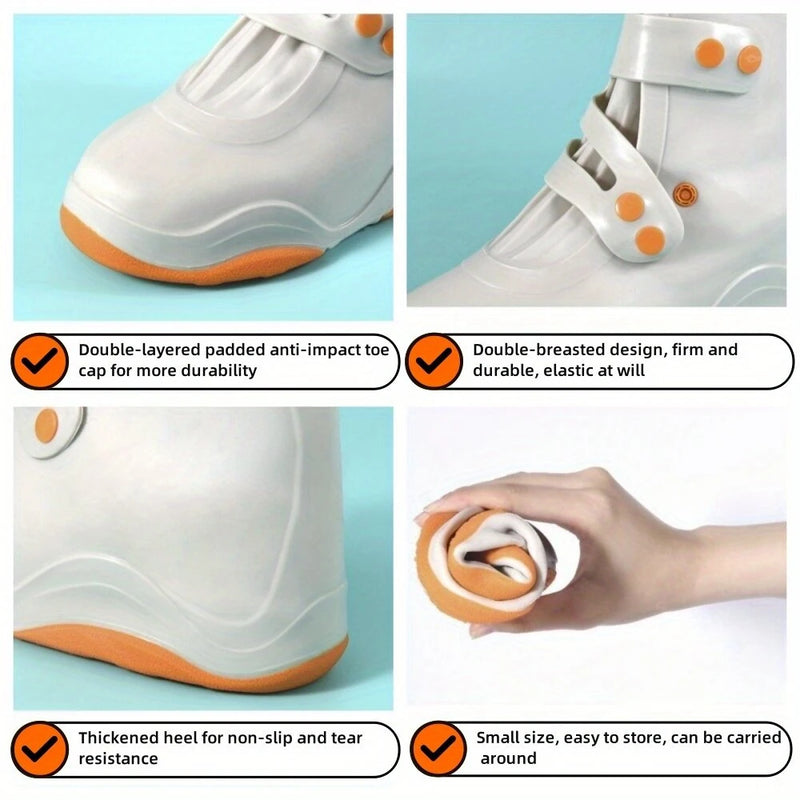 XANES 1Pair Bicycle Protective Gear Waterproof Non-slip Shoe Covers Easy Double Buckle Design Outdoor Reusable Overshoes Elastic Rain Boots Unisex