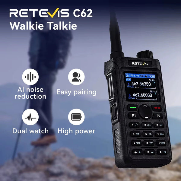 Retevis C62 5W Long Range Walkie Talkie VHF/UHF Dual Mode Professional Two-Way Radio for Camping