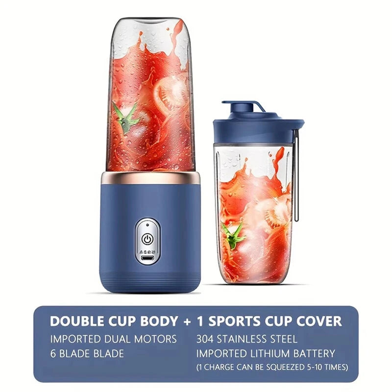 Double Cup Multifunction Usb Fruit Mixers Juicers 6 Blade Portable Electric Juicer Blender Fruit Juicer Cup Food Milkshake Juice Maker