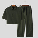 INCERUN Men Two Pieces Set Fashion Solid Color Short Shirt + Pants Summer Casual Daily Mens Clothing Set