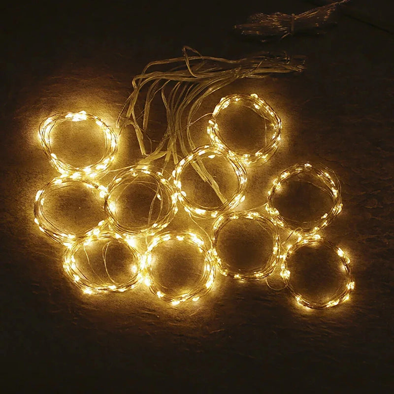 8 Mode Remote Control Timing USB Copper Wire Light LED Curtain Light String Christmas Holiday Room Decoration Lantern Garland Light