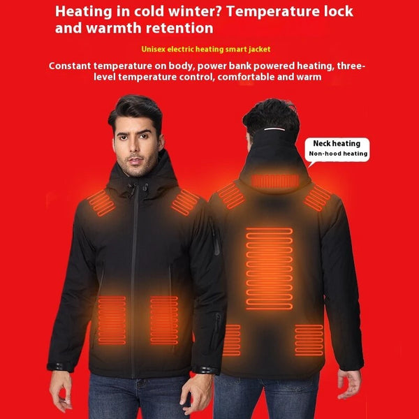 TENGOO 10 Zones Electric Heated Jacket - 3 Gear Control Temperature, Windproof, USB Charging, Thermal Hoodie Coat for Outdoor Hiking Camping