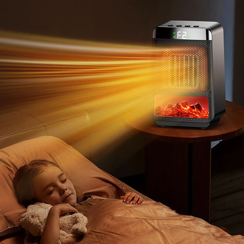 Portable Desktop Electric Flame Heater 1500W Mini Fast Heating PTC Ceramic Space Fireplace Winter Household Small Electric Heater