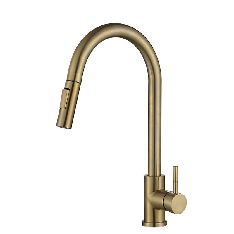 Brushed Gold Kitchen Sink Faucet Pull Out Water Tap Single Handle Mixer Tap 360 Rotate