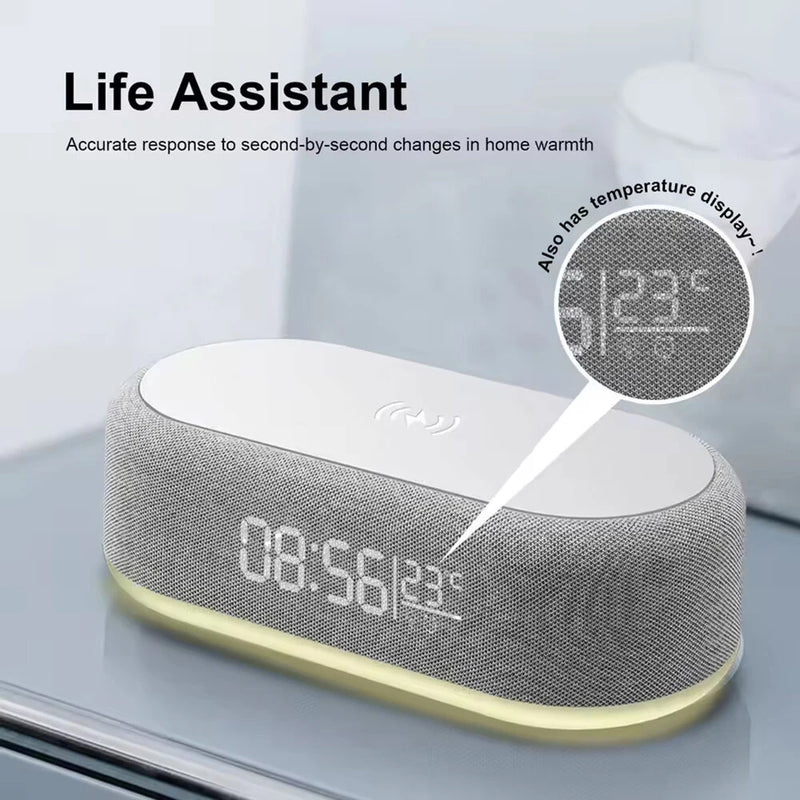4-In-1 Desktop Clock USB Wireless Charging Night Light Thermometer Alarm Clock Wireless Charger Pad Stand Alarm Bedroom Lamp Night Light Desk Clock Temperature Thermometer Fast Charging Dock Station