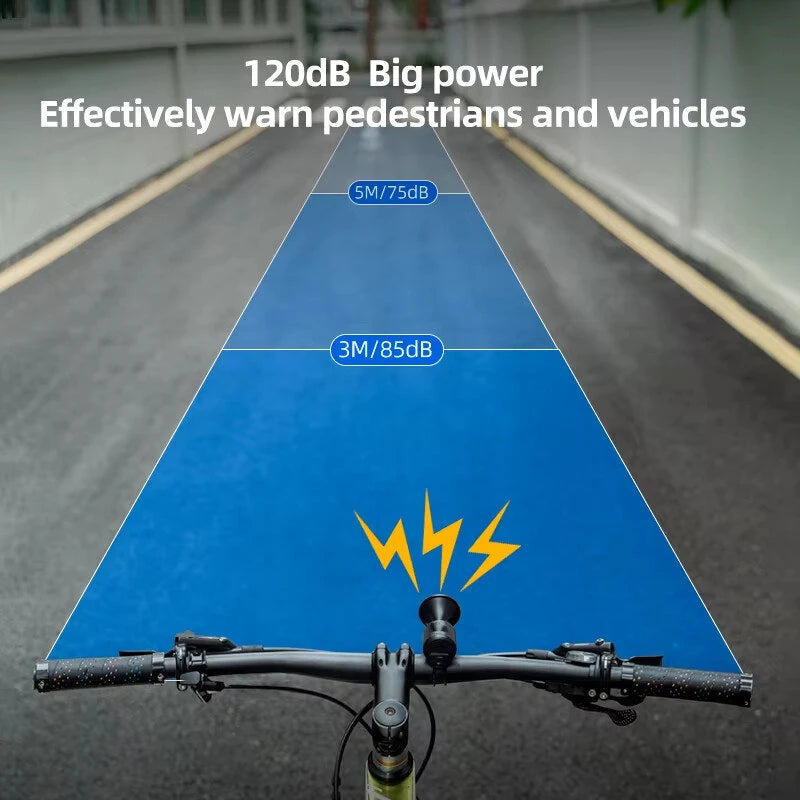 ROCKBROS EH-2PLUS 120dB Electronic Bicycle Bell Ring High Sound IPX4 Waterproof Horn Cycling Safety USB Charging Mini Bike Alarm Warning Bell for Road Mountain Electric Kids Bike