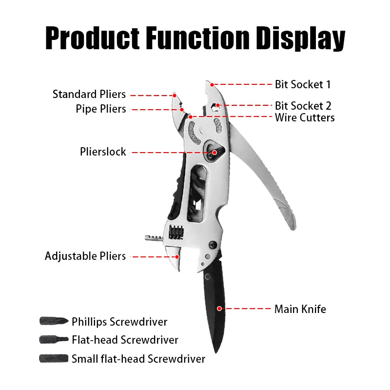 IPRee Multitool Pliers Pocket Knife Screwdriver Set Kit Adjustable Wrench Jaw Spanner Repair Outdoor Camping Survival Multi Tools