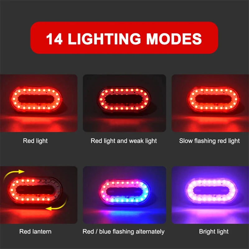 BIKIGHT Colorful RGB USB Rechargeable LED Bike Taillight 14 Light Modes Waterproof Safety Rear Light for Night Riding Cycling Equipmen