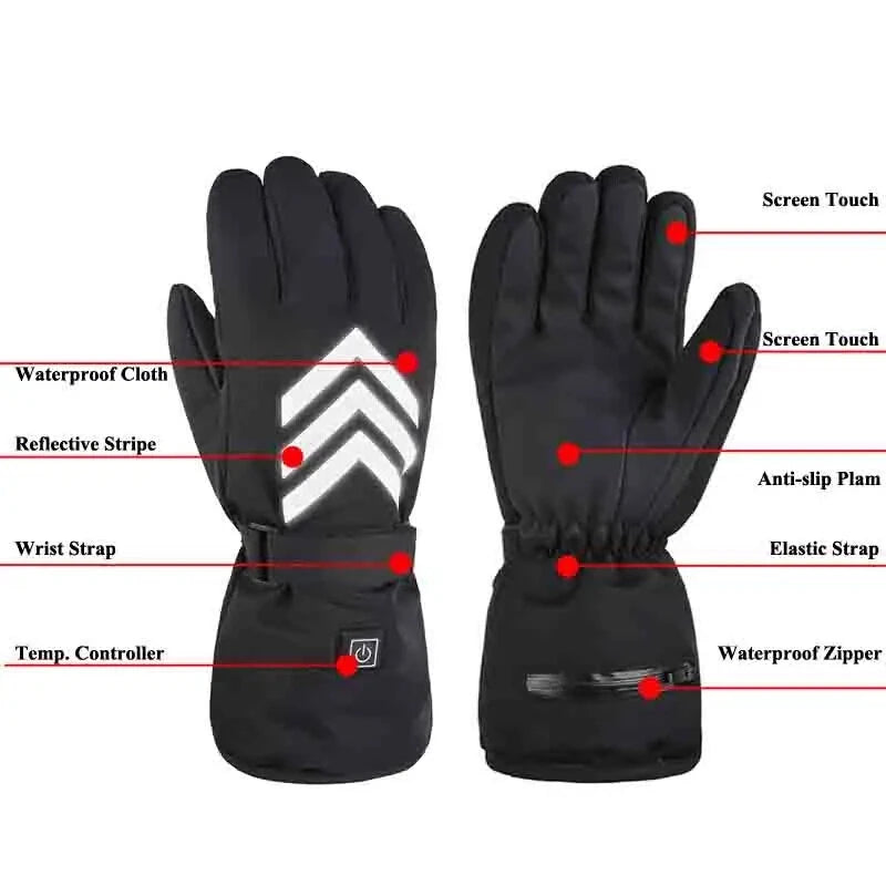 TENGOO Electric Heated Gloves Waterproof Winter Gloves Heated Ski Gloves Warm Touching Screen Gloves Keep Warm Outdoor Motorcycle Gloves Thermal Gloves Battery Heated Gloves