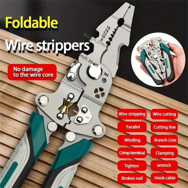 IPRee Foldable Wire Stripper Multi-Function Crimping Pliers Pulley Design Electrician Wire Splitter Winding Tool for Cable Management