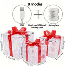 3 Sets Of Christmas Transparent Warm Light With Red Bow Christmas Gift Box LED Decorative Lights Warm Light for Christmas Tree Decorations