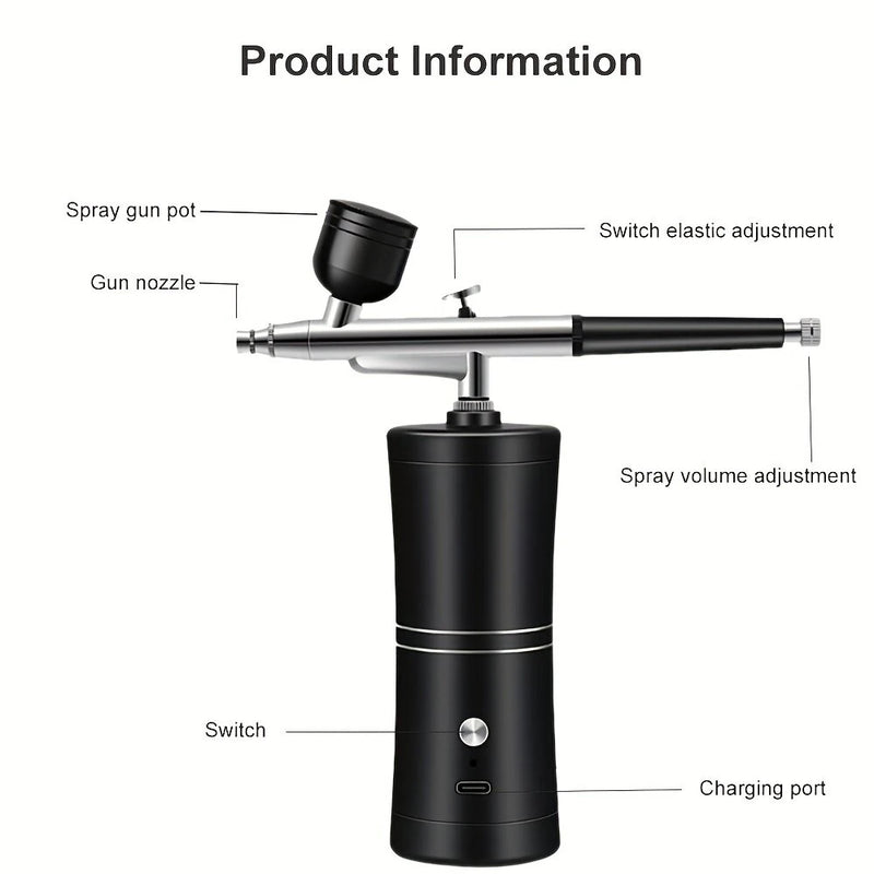 900mAh High-Pressure Spray Gun Sprayer Kit 0.3mm Mini Air Compressor Air Brush Kit Painting Airbrush Gun For Nail Art Tattoo Craft Cake Nano Fog Mist Sprayer