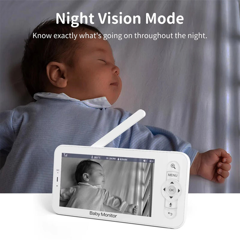 Smart WiFi Baby Monitor 5 Inch LCD Babyphone Video Camera Mobile App Control PTZ HD Night Vision Two-Way Audio Lullabies for Baby