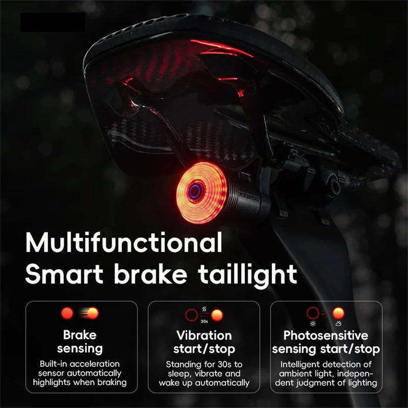 ROCKBROS Q0 Qzero Bicycle Taillight Smart Auto High Brightness Brake Sensing Waterproof LED USB Charging Bike Rear Light for Mountain Road Night Ride