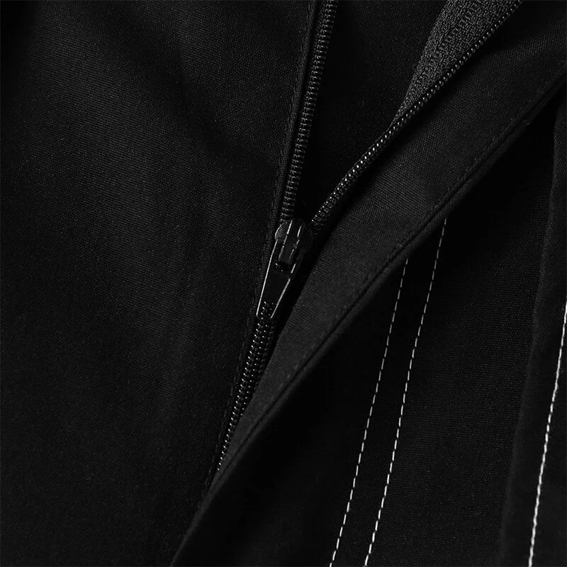 INCERUN Mens Topstitching Irregular Layered Design Black Pants Skirt Design Hemmed Trousers