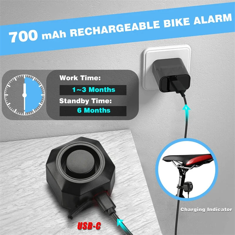 XANES 110dB Bicycle Anti-theft Alarm Lock Wireless Control 70m Range 180 Days Standby USB Rechargeable Waterproof Vibration Alarm for Electric Scooter Bicycle Motorcycle Security Device