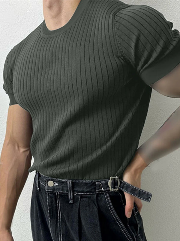 INCERUN Plus Size Men Solid Color Knitted T-shirt Summer Daily Casual Tee Men's Top