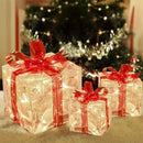 3 Sets Of Christmas Transparent Warm Light With Red Bow Christmas Gift Box LED Decorative Lights Warm Light for Christmas Tree Decorations
