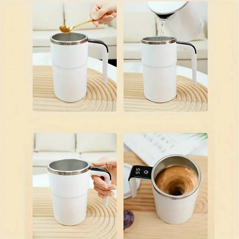 IPRee Intelligent Magnetic Auto-Stirring Cup with LED Display Temperature 380ml Rechargeable Portable Mixing Coffee Mug For Home & Office Use