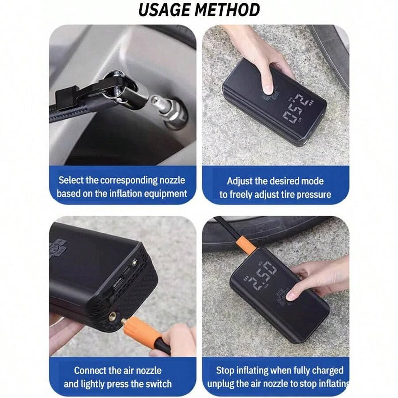 80W Smart Wireless Inflation Bicycle Air Pump 150PSI Electric Wireless 3600mAh Battery Power Bank Digital Display Noise Reduction Portable Tire Inflator Pump For Motorcycle Car bike Boat Ball