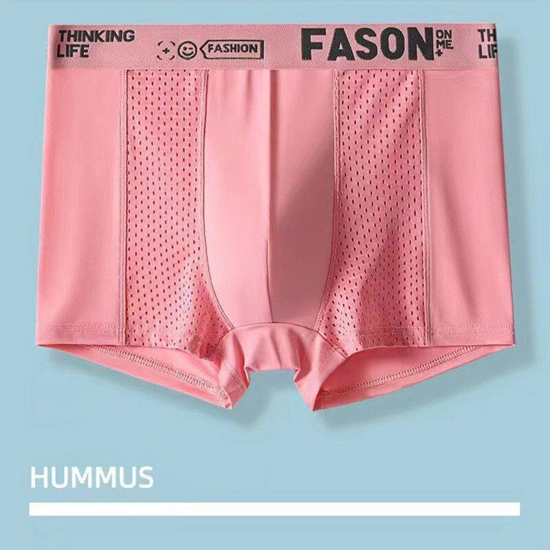 6pcs Men's Ice Silk Cool Soft Seamless Comfy Boxers Briefs Underwear, Mesh Breathable Comfy Stretchy Trunks, Men's Casual Plain Color Underwear